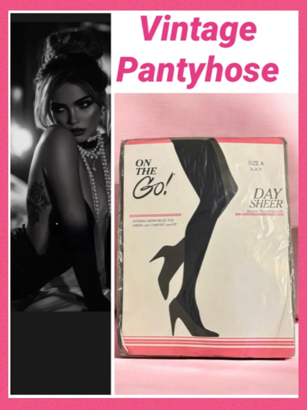 NEW VINTAGE 80s 90s Pantyhose On The Go! Day Sheer Black Size A USA Made Retro